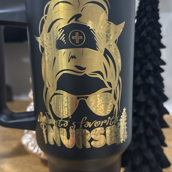 CUSTOM ENGRAVED/PERSONALIZED BLACK Travel Mug with Gold Under 40oz - Picture 7 of 9